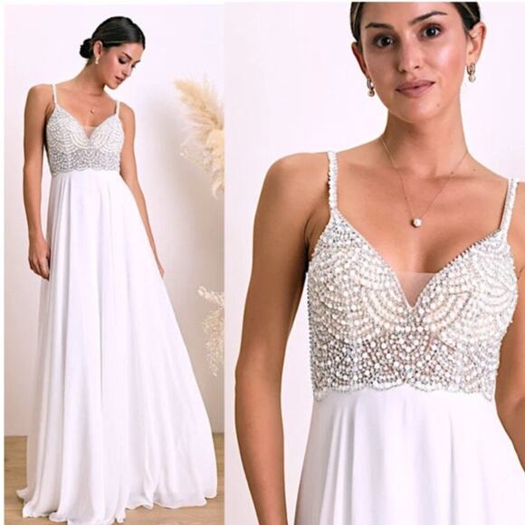 lulus true love white beaded rhinestone maxi dress White Dress Lulus True Love Dress Lulus, True Love White Beaded Rhinestone Maxi New Wedding Dress